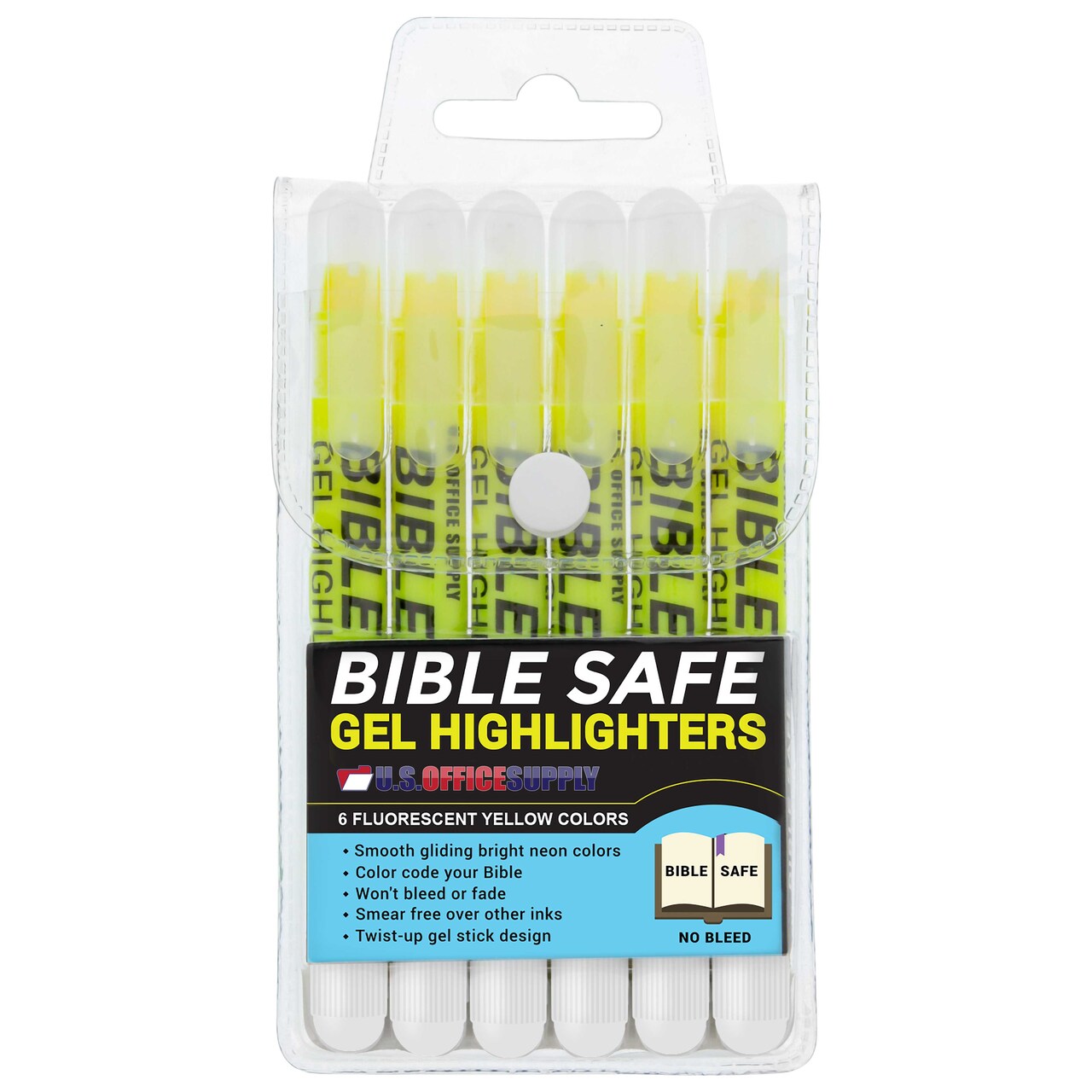U.S. Office Supply Bible Safe Highlighter Set of 6 Yellow Bright Fluorescent Markers, Dry Bible Highlighters No Bleed, Fade or Smear, Safe Gel Markers, Accessories, Study Guide